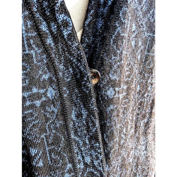 Peruvian Connection Art Aztec Alpaca, wool, silk Cardigan Size Small Blue Black - Picture 6 of 9